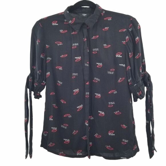Max lip print button up shirt black size Small - Picture 1 of 12